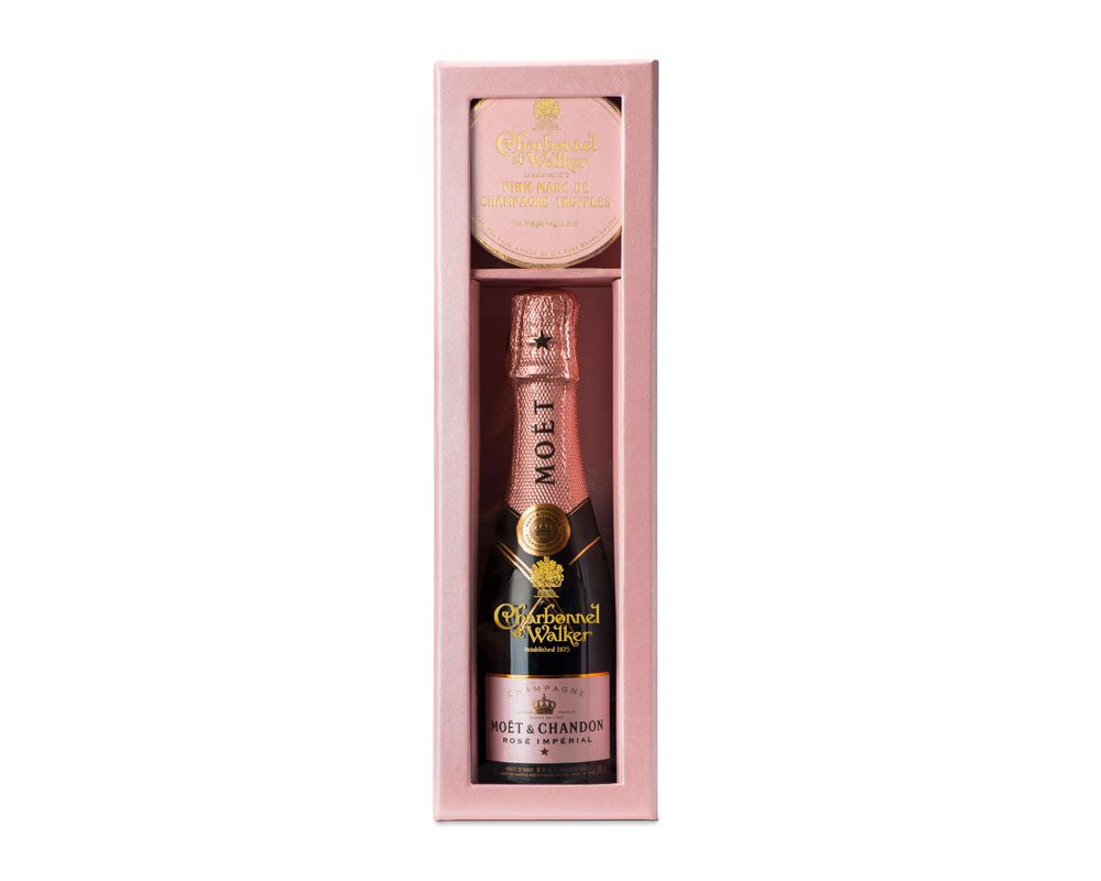 Mini Pink Marc de Champagne Truffle & Mini Moët Champagne Gift Set -  Charbonnel et Walker UK
