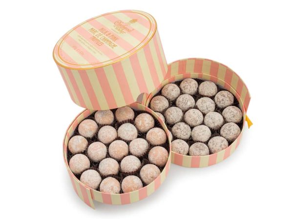 Pink and Milk Marc de Champagne Luxury Striped Truffle Gift Box